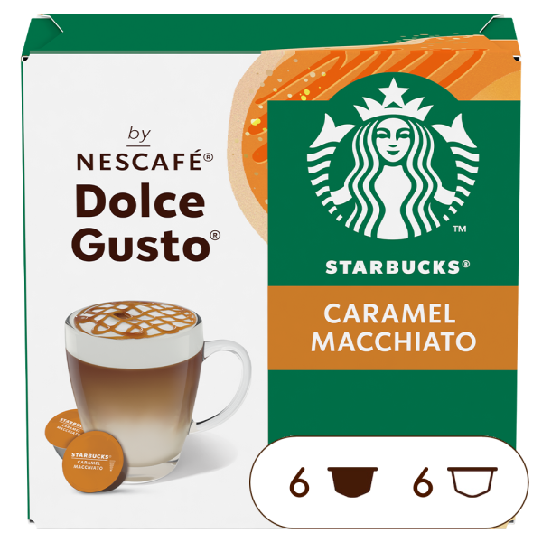 Front view of Starbucks Latte Macchiato (12 pods) box
