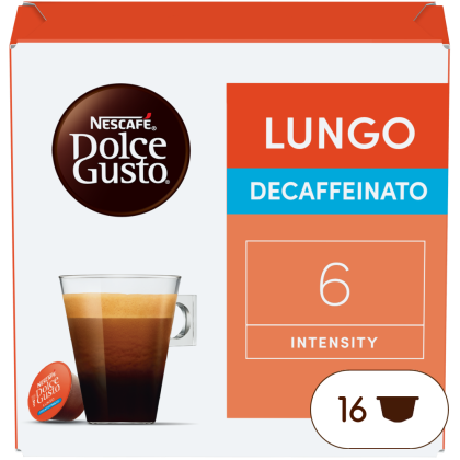 Front view of Lungo Decaffeinato (16 pods) box