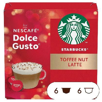 Front view of Starbucks Toffee Nut Latte (12 pods) box