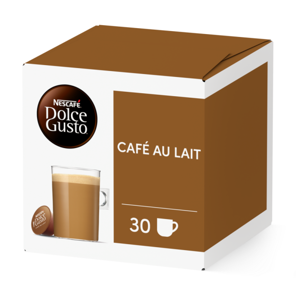 Front view of Café au Lait (30 pods) box